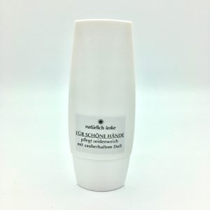 Die flache, weiße 50ml-Polypropylentube enthält eine gelblichweiße, leichte Creme.